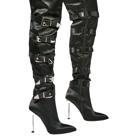 🎊Host Pick 🎉 Black Vegan Leather Slouchy Knee High Tall Slouchy Boots - Picture 2 of 3